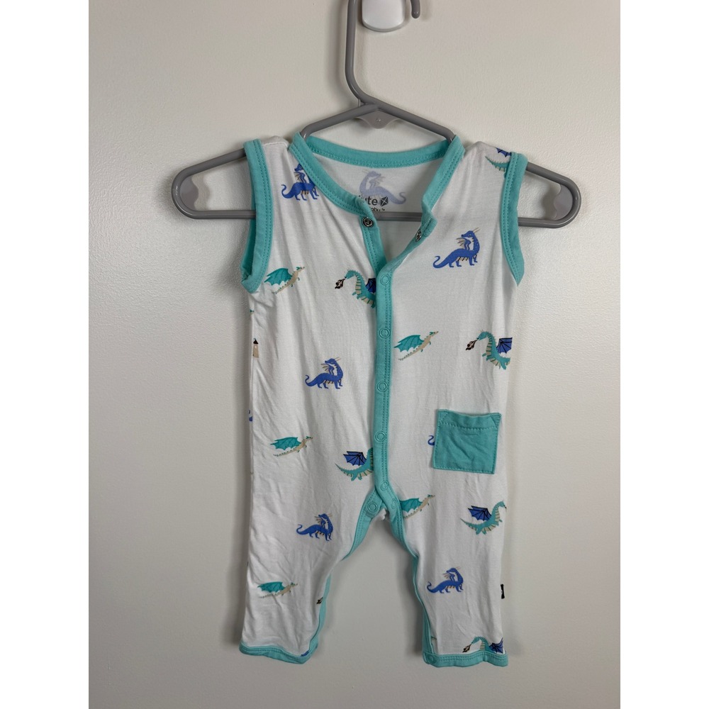 Kyte Baby Dragon Print Sleeveless Bamboo Romper 0-3 Months